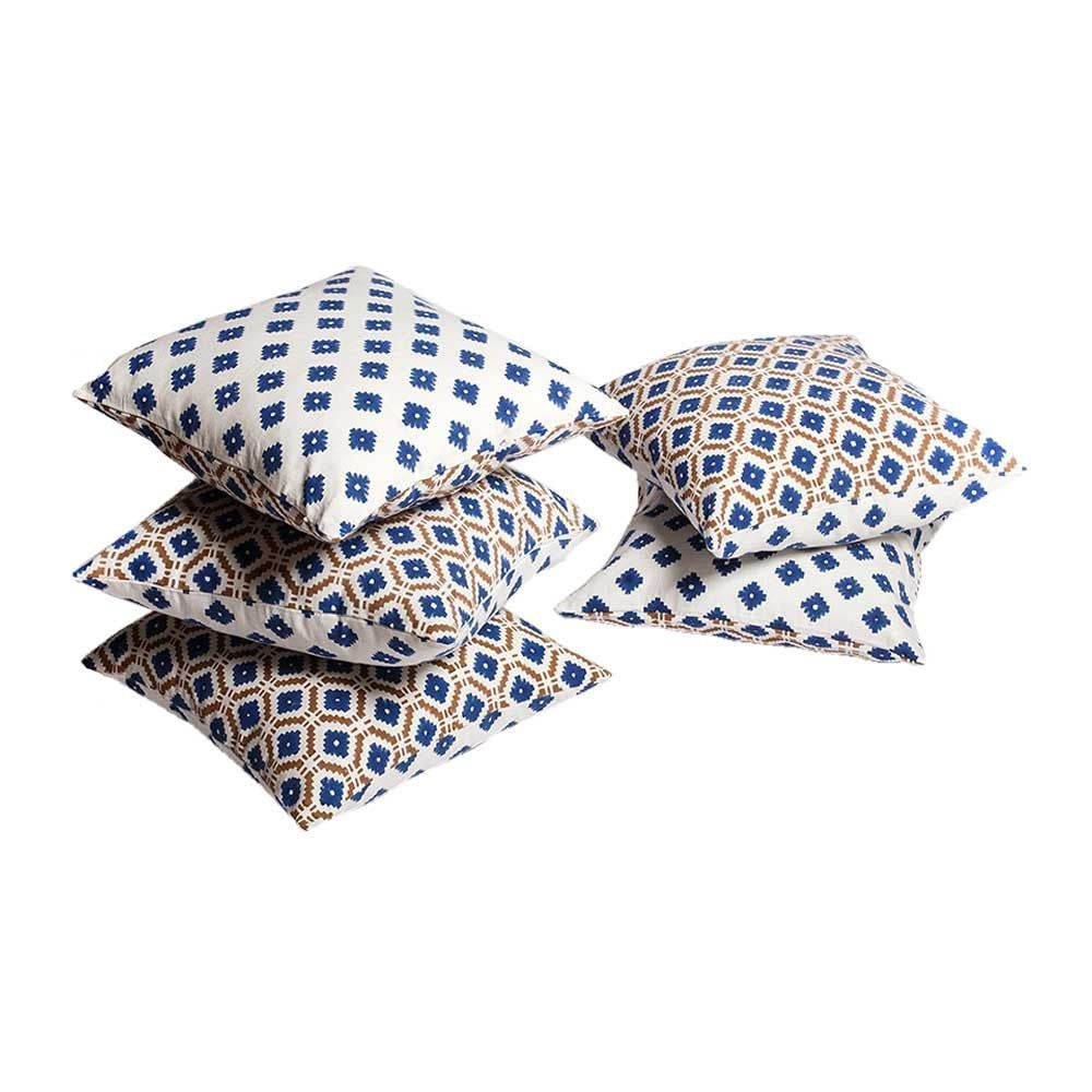 Blue Block Printed Cushion Covers (Set of 5)