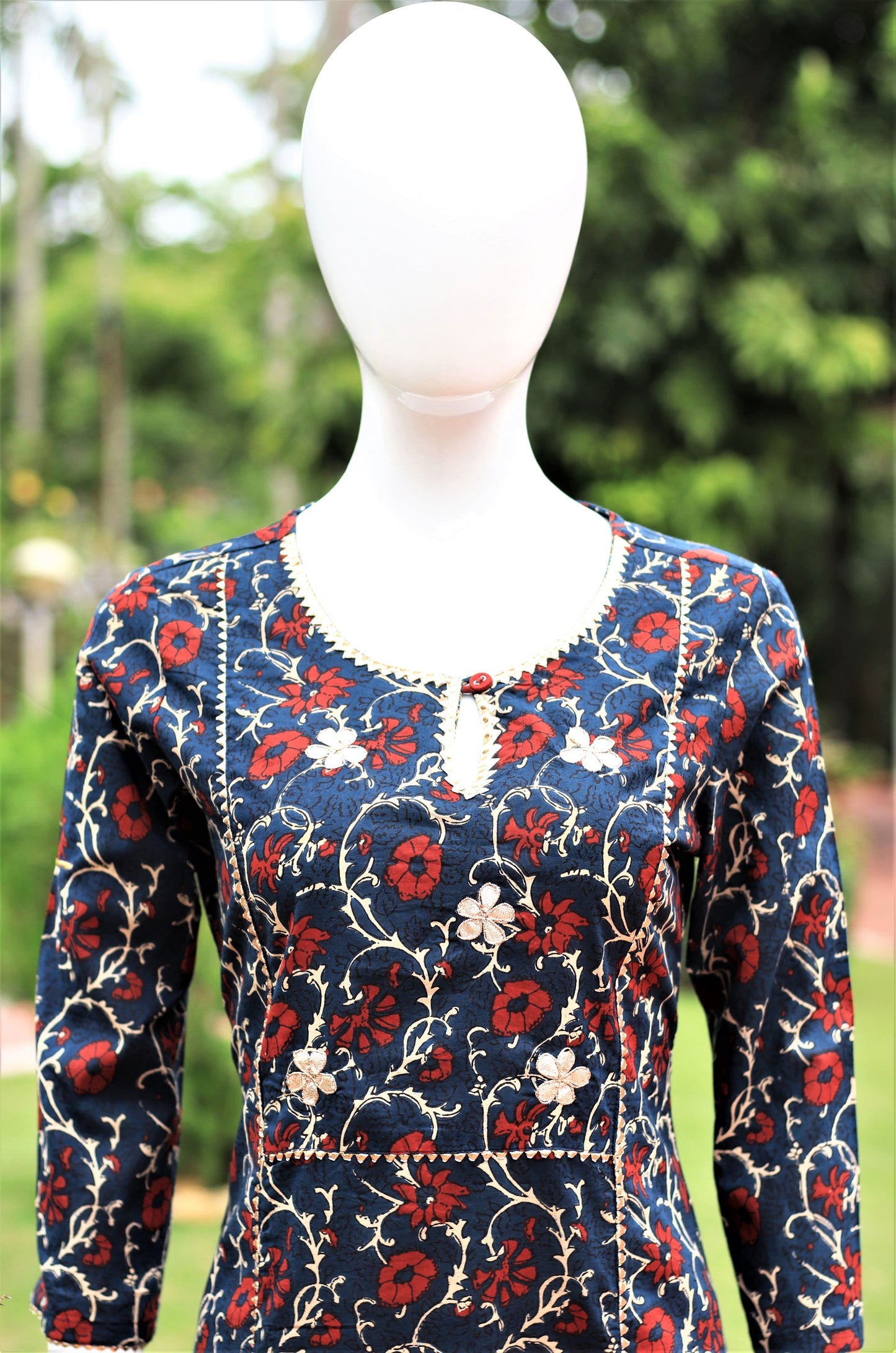 Navy Blue Floral Handblock Kurta