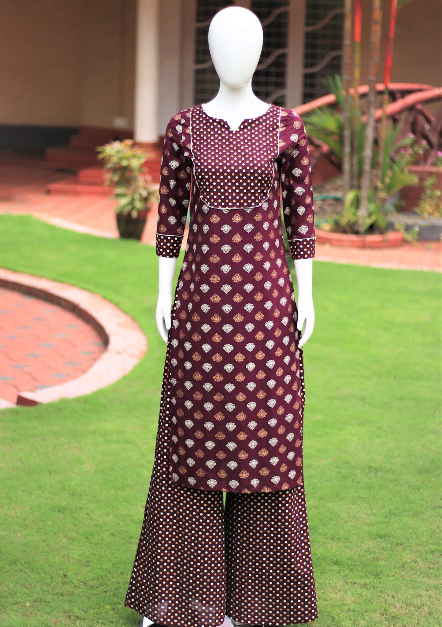 Wine Kurta Flared Palazzo Set
