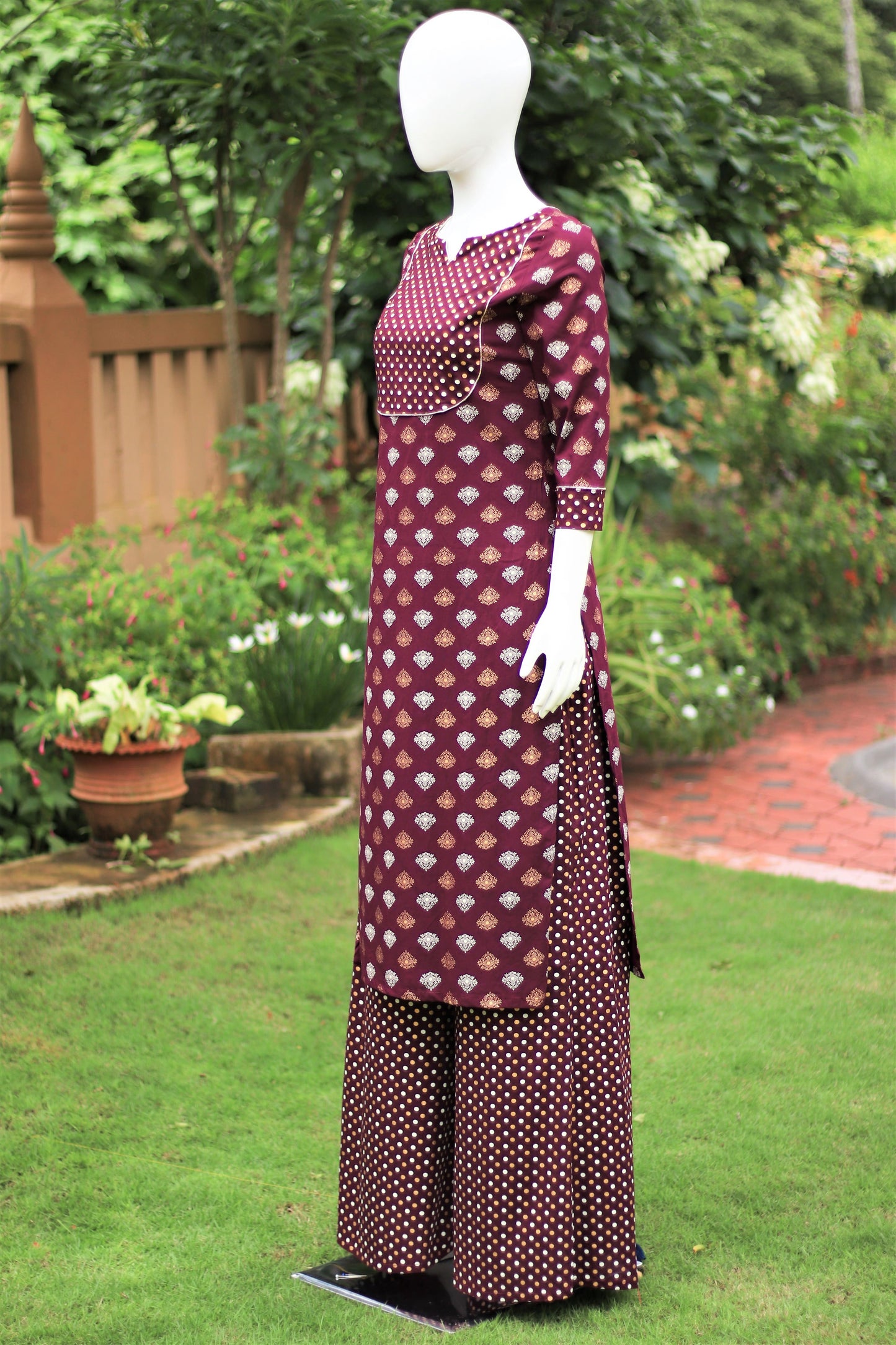 Wine Kurta Flared Palazzo Set