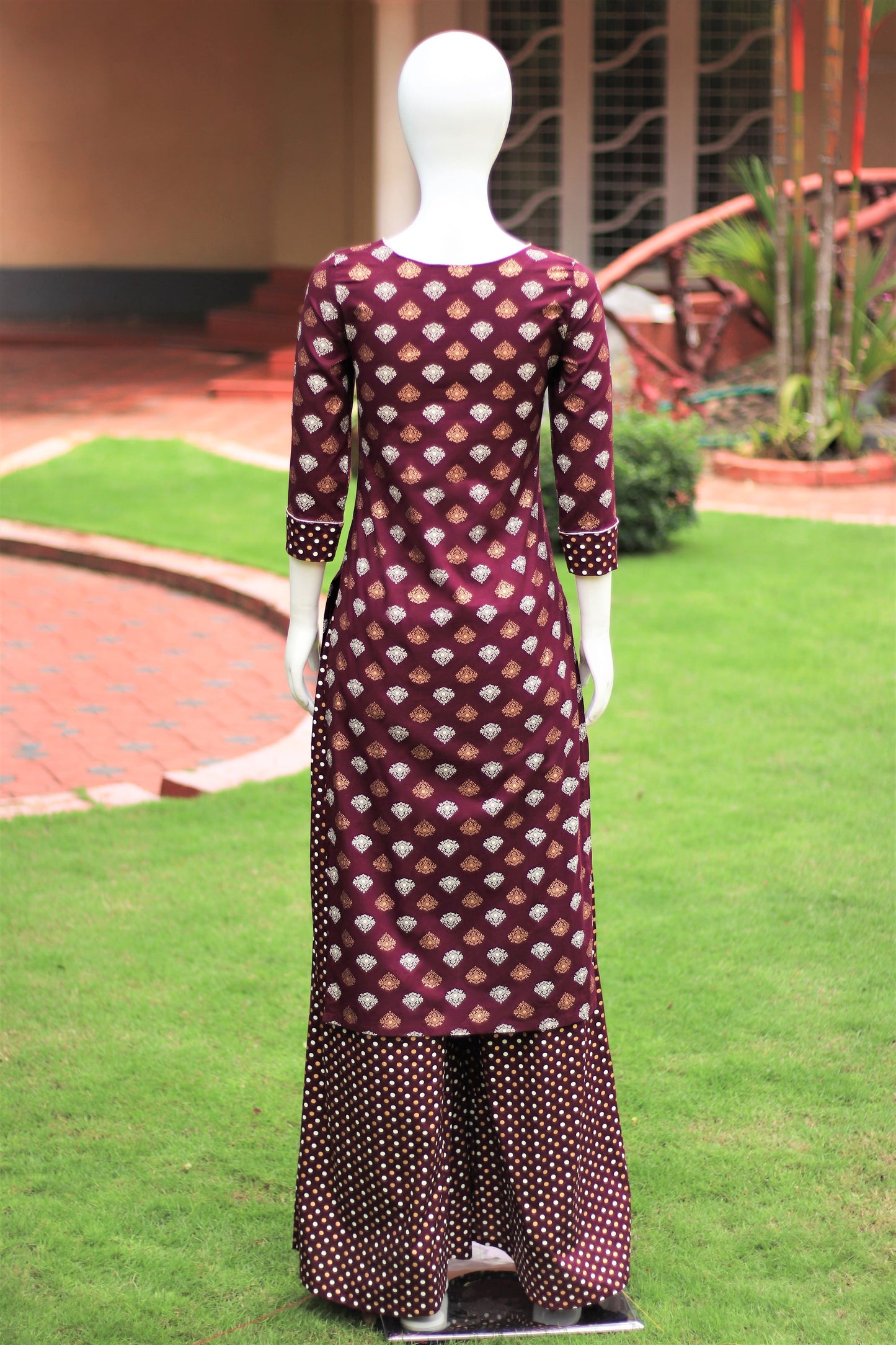 Wine Kurta Flared Palazzo Set