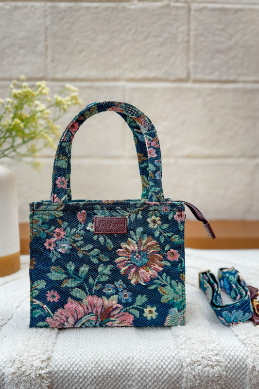 Denim Floral Box Sling Bag