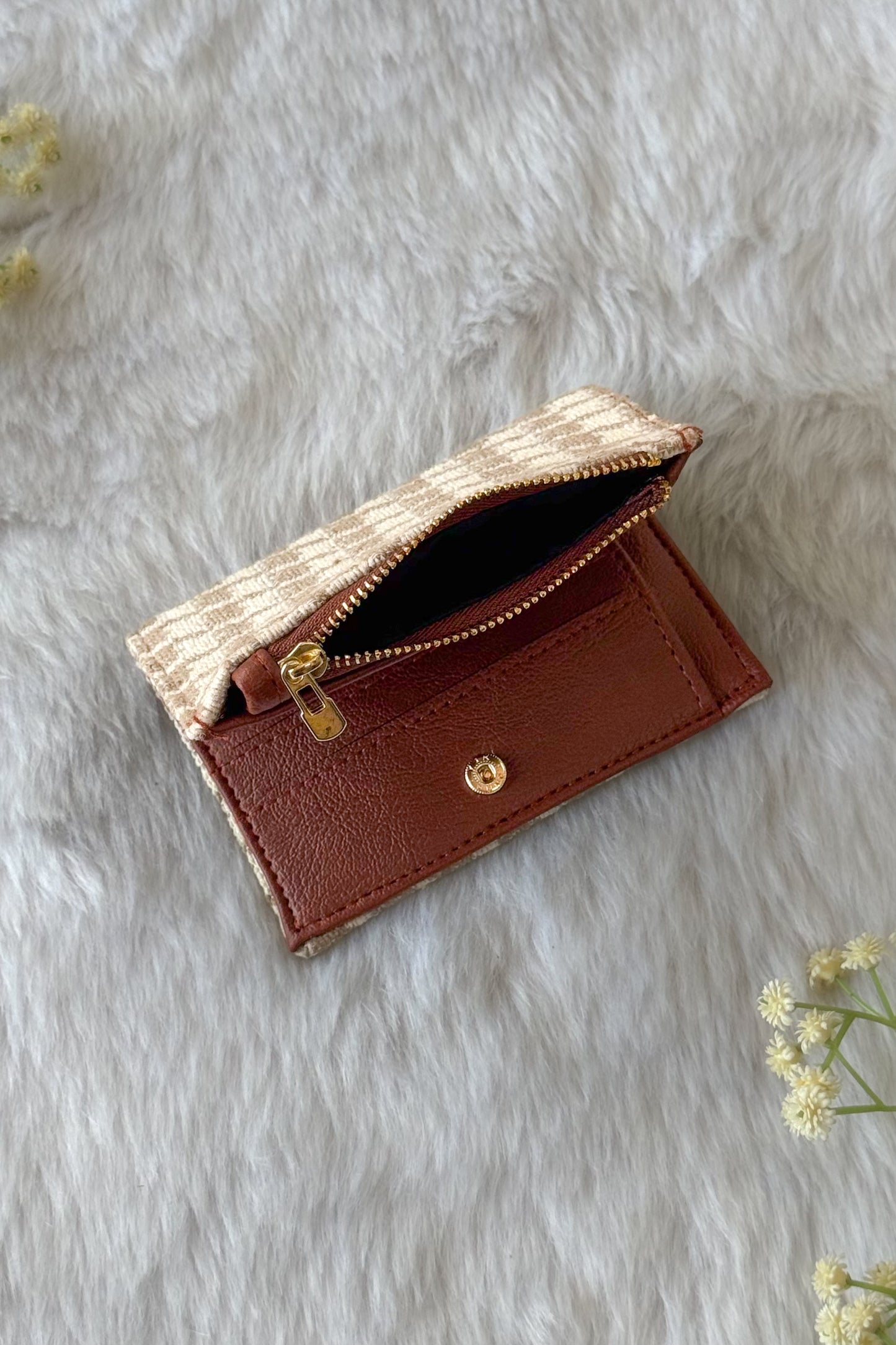 Beige Chic Check Mini Wallet