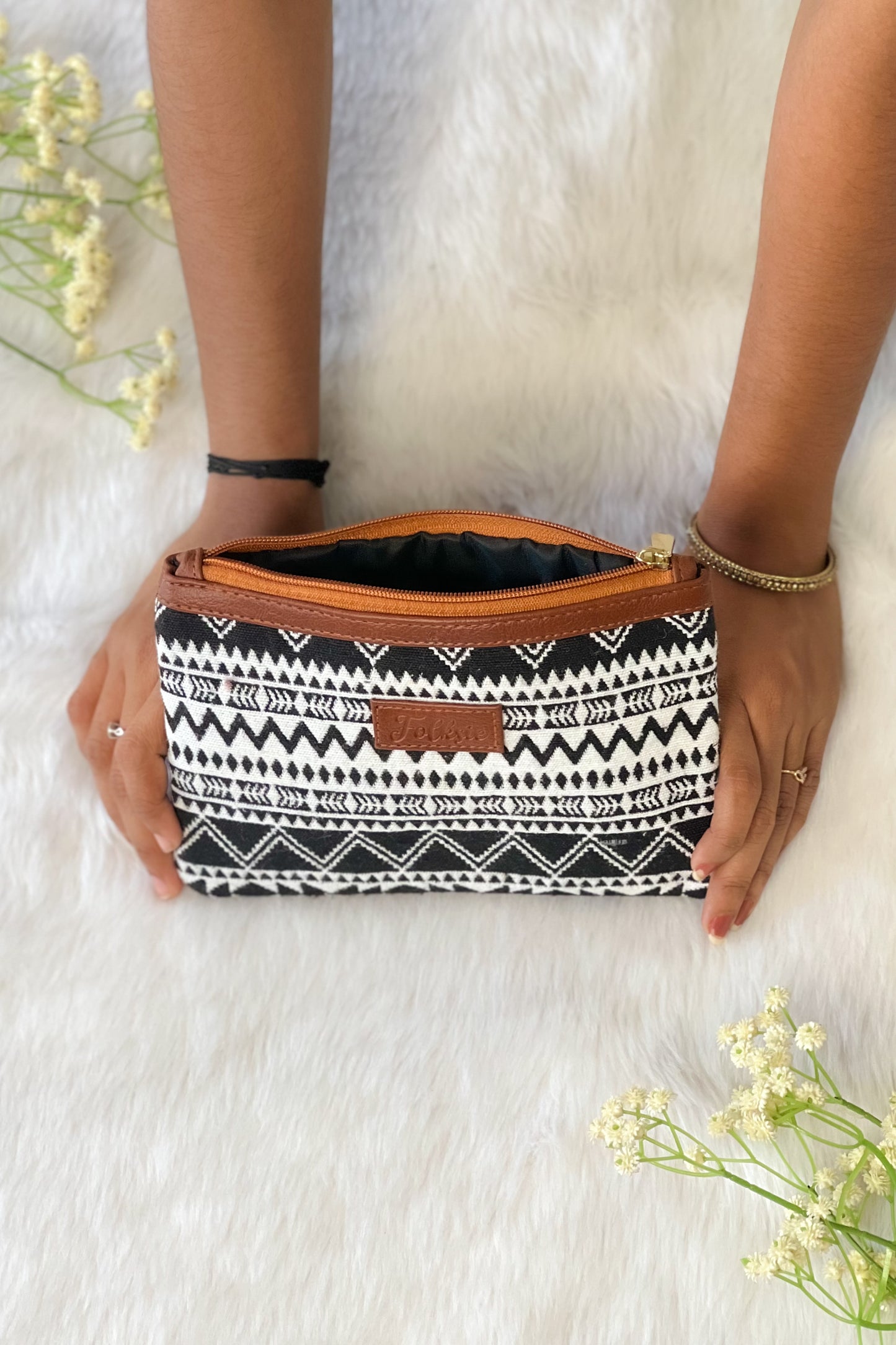 Black & Brown Monochrome Striped Utility Pouch