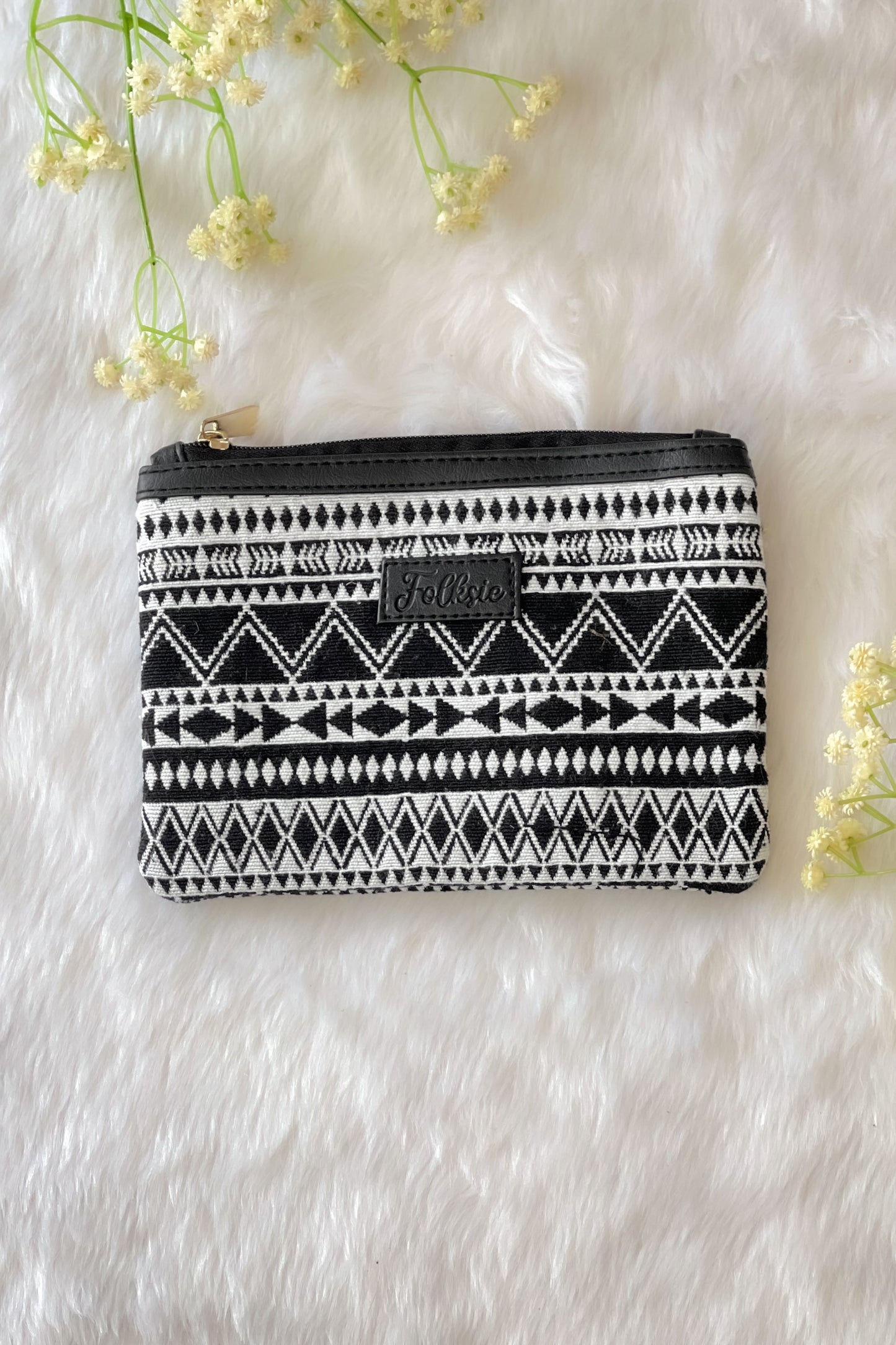 Black Monochrome Striped Utility Pouch