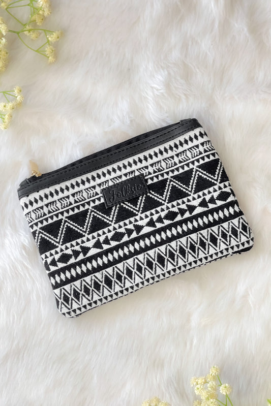 Black Monochrome Striped Utility Pouch