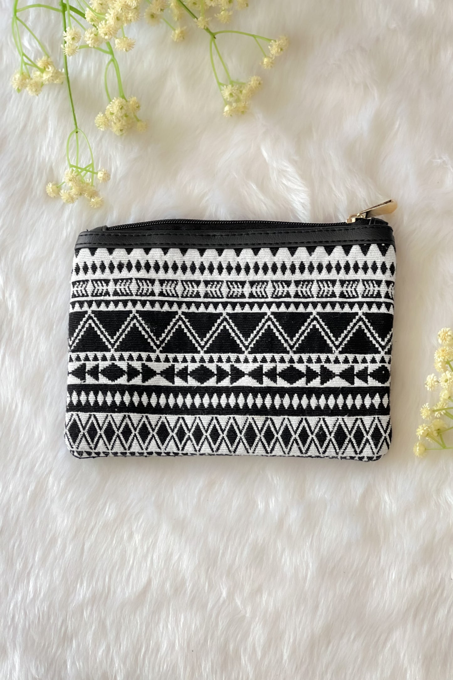 Black Monochrome Striped Utility Pouch