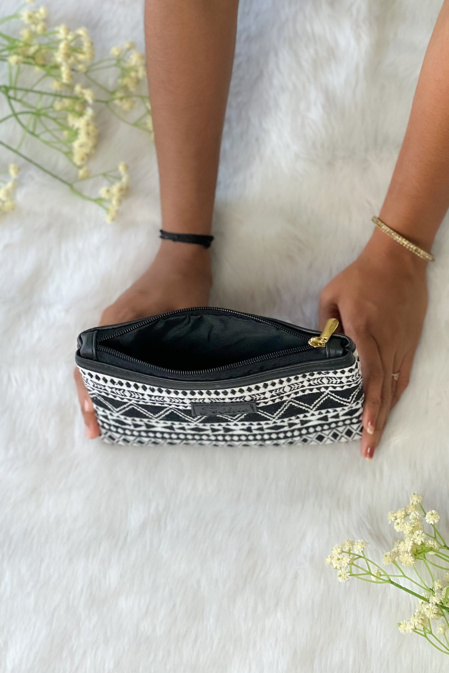 Black Monochrome Striped Utility Pouch