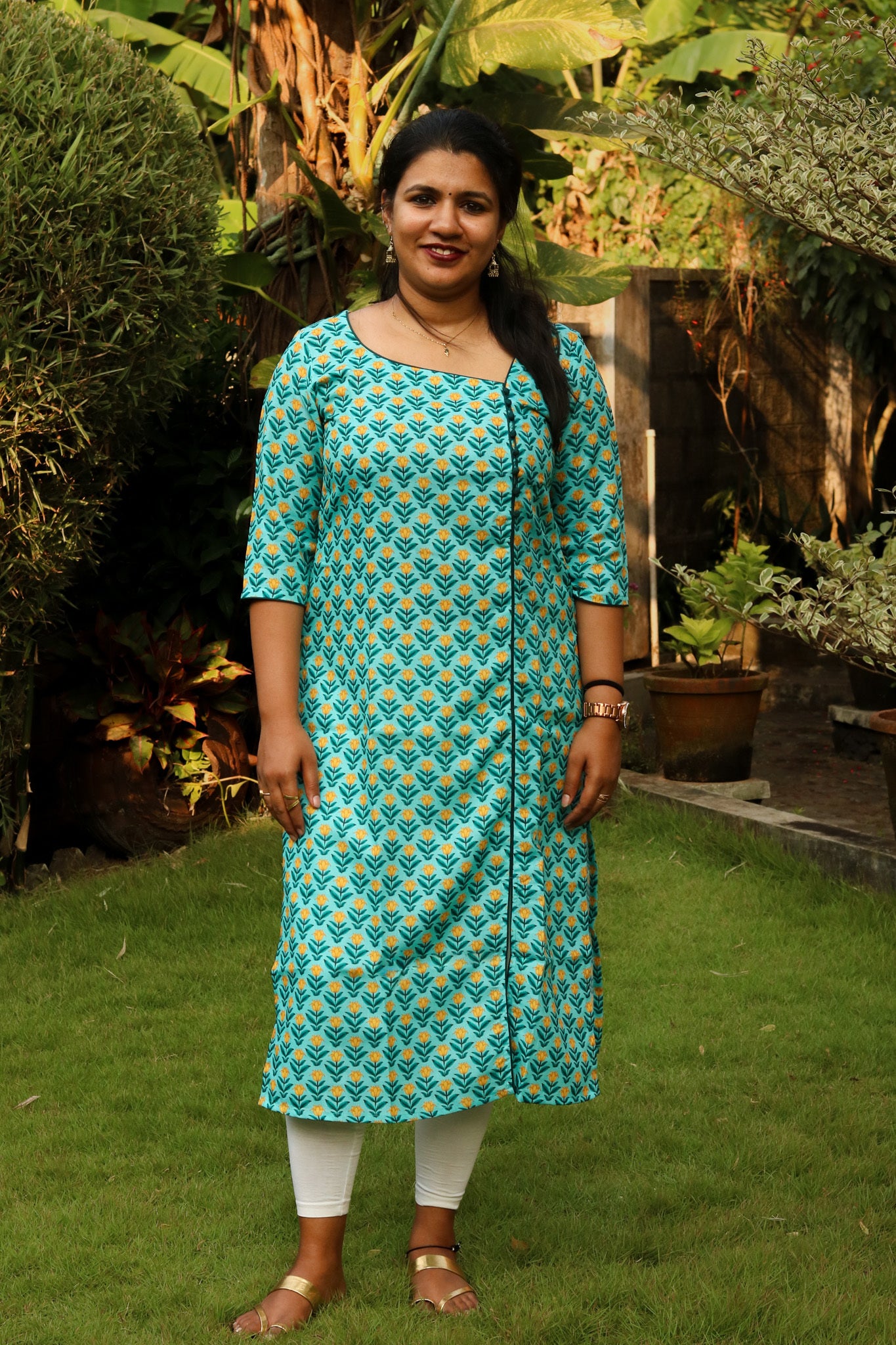 Sea Green With Yellow Floral Kurta