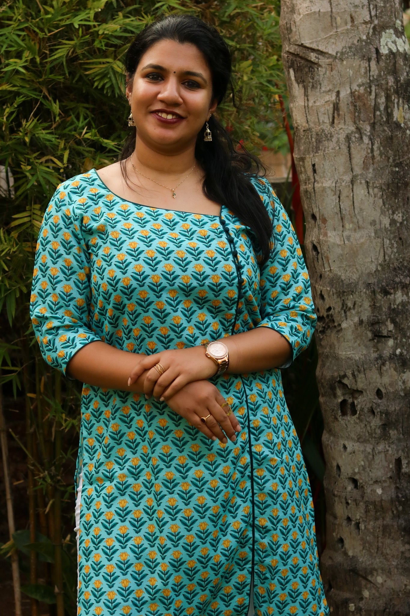 Sea Green With Yellow Floral Kurta