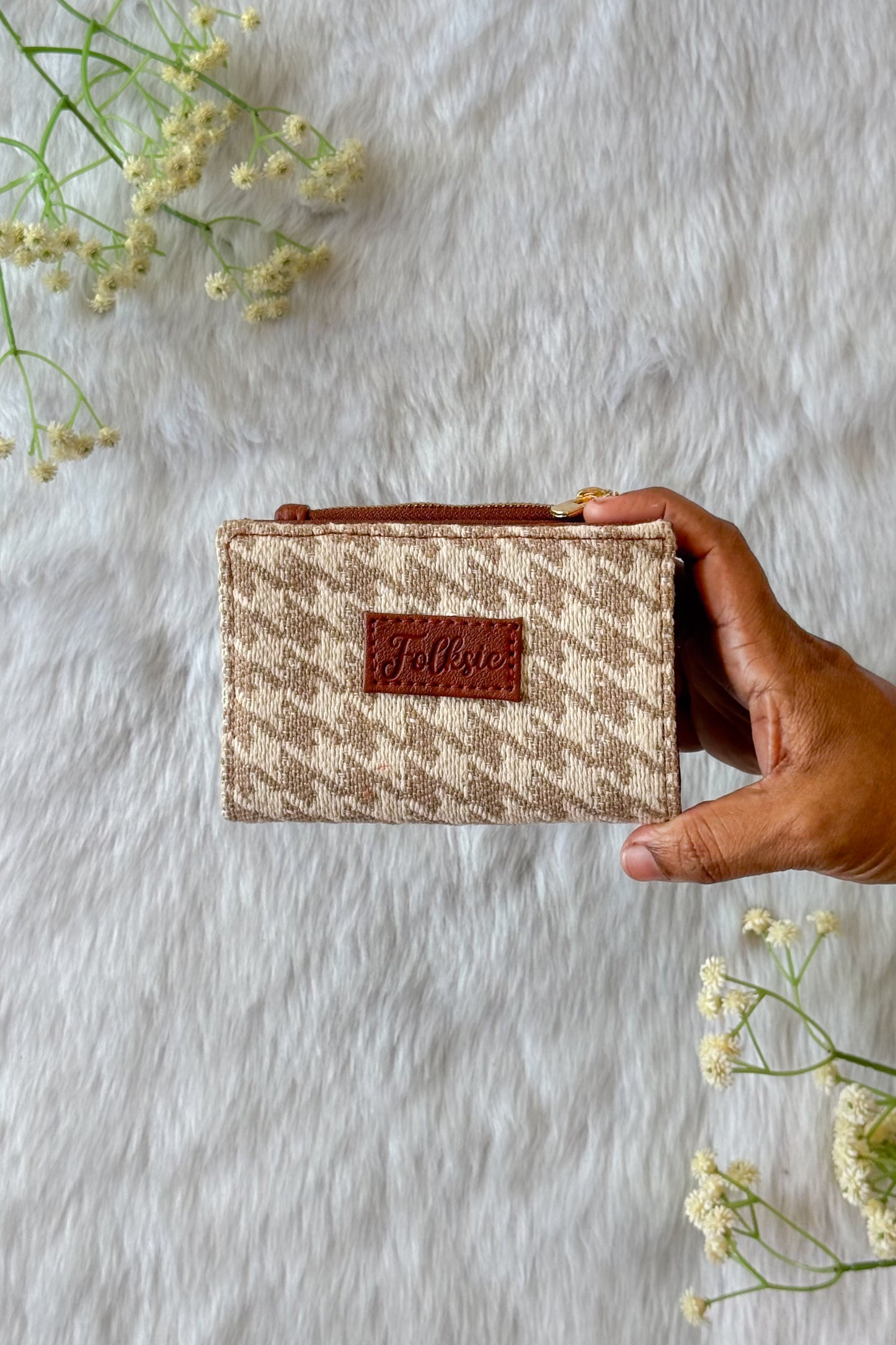 Beige Chic Check Mini Wallet
