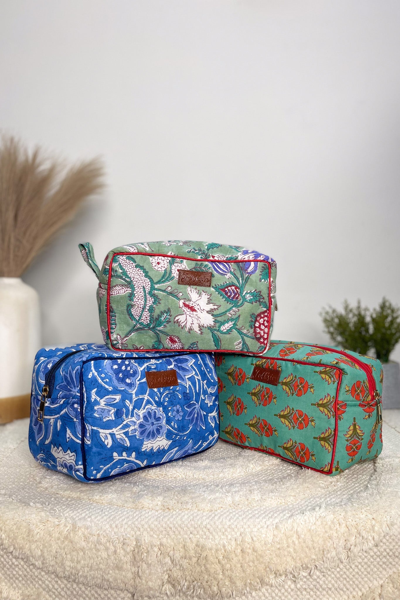 Garden Grace Block Print Cosmetic Pouch