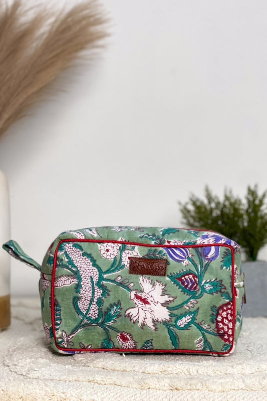 Garden Grace Block Print Cosmetic Pouch