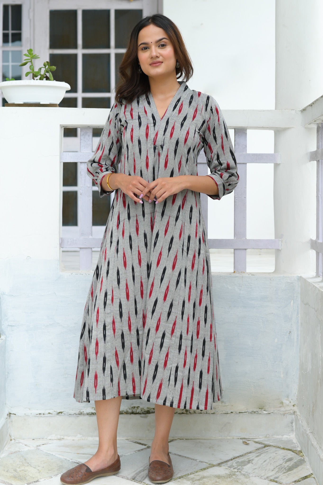 Grey Ikat A Line Dress