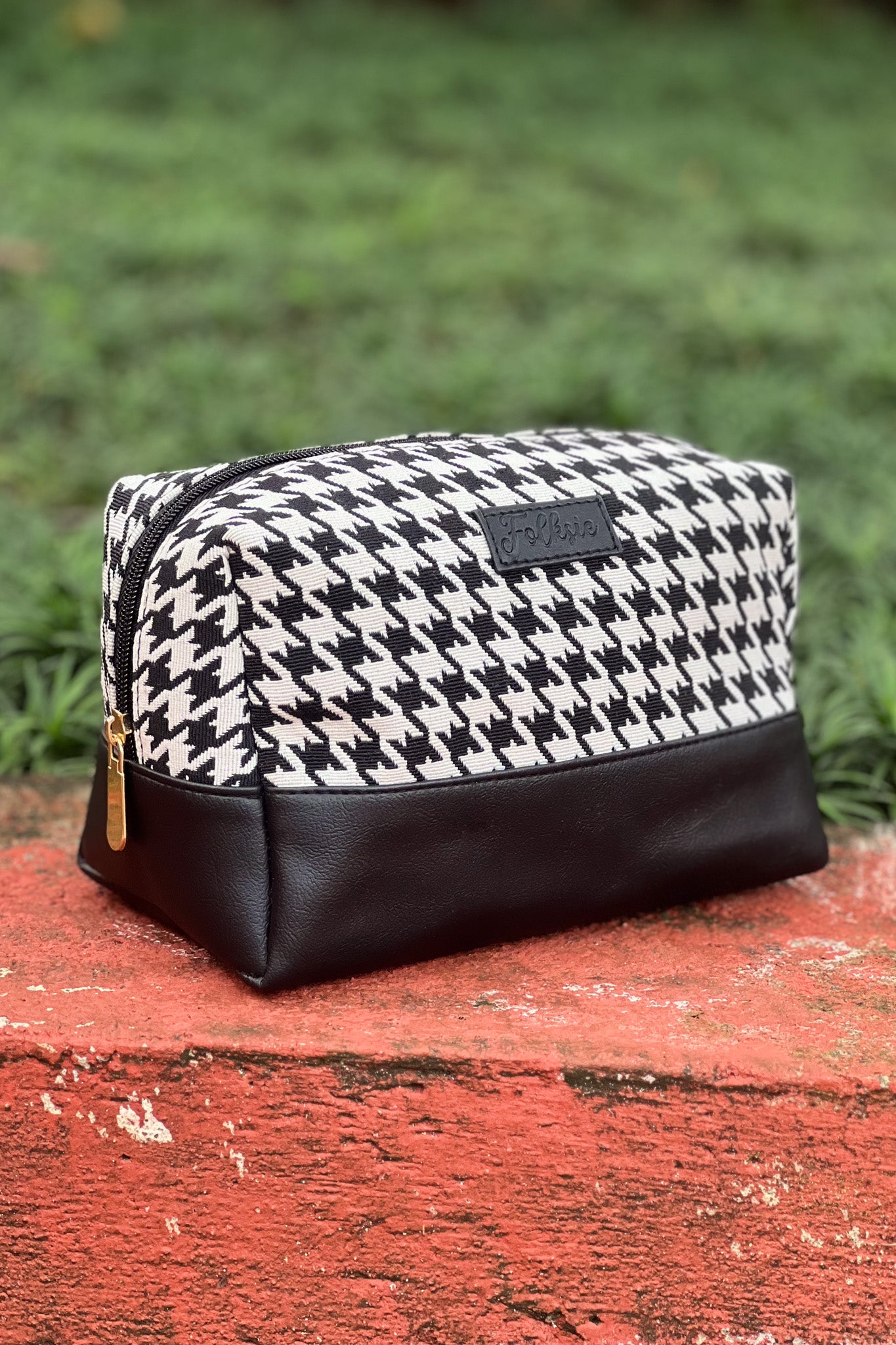 Black Chic Check Vanity Pouch