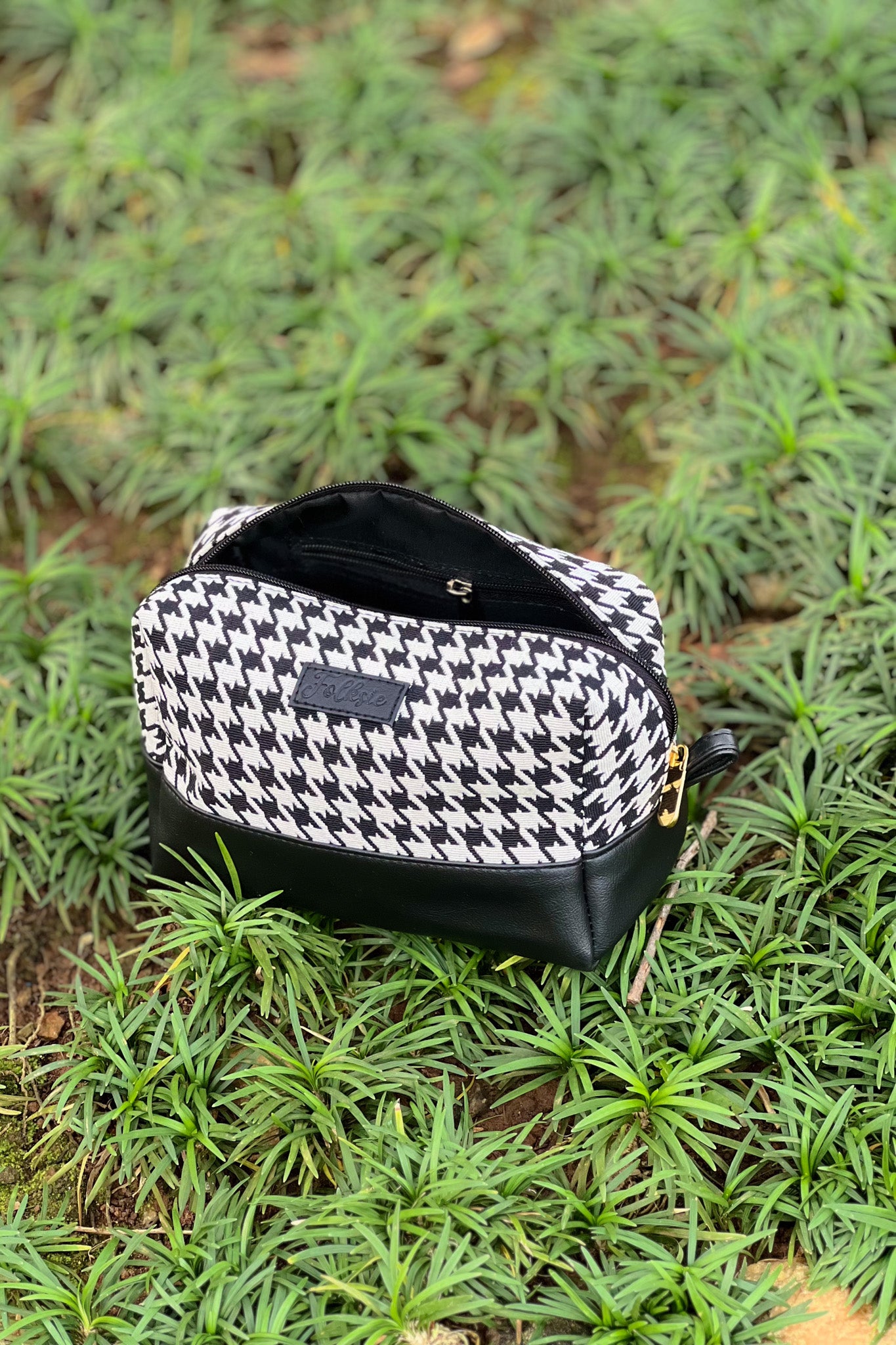 Black Chic Check Vanity Pouch