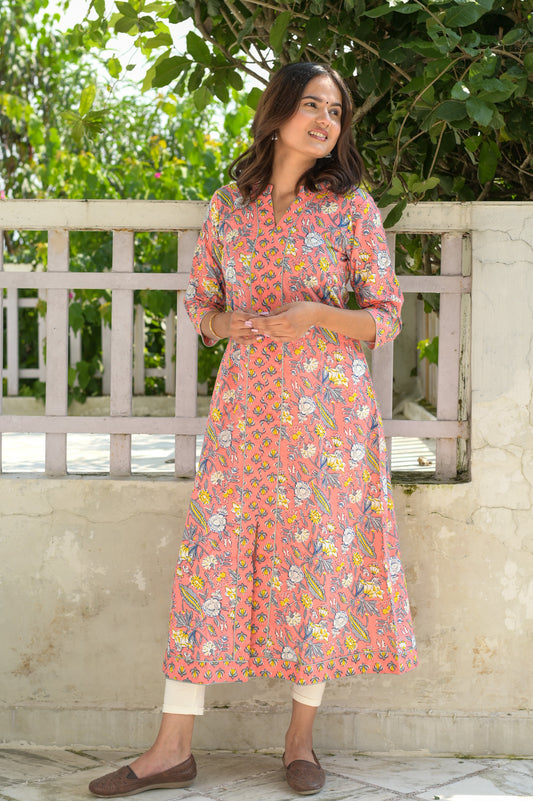 Peach & Grey Kurta