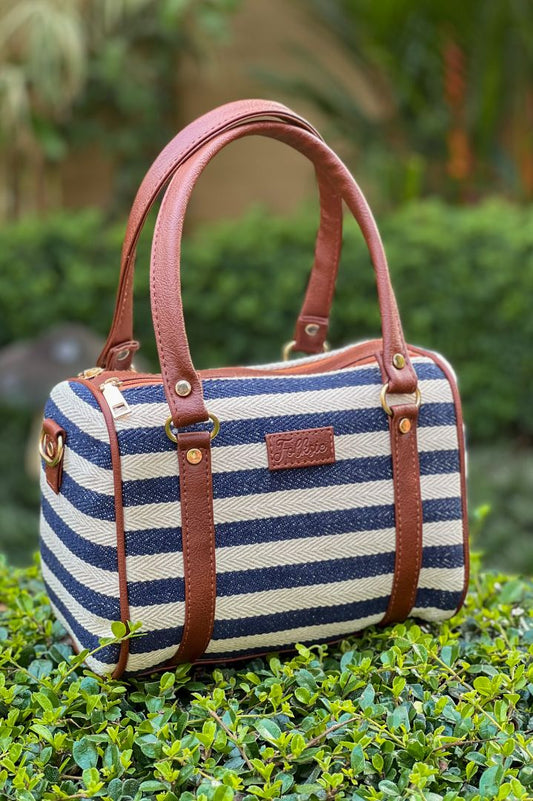 Striped Satchel Sling Bag - Navy Blue