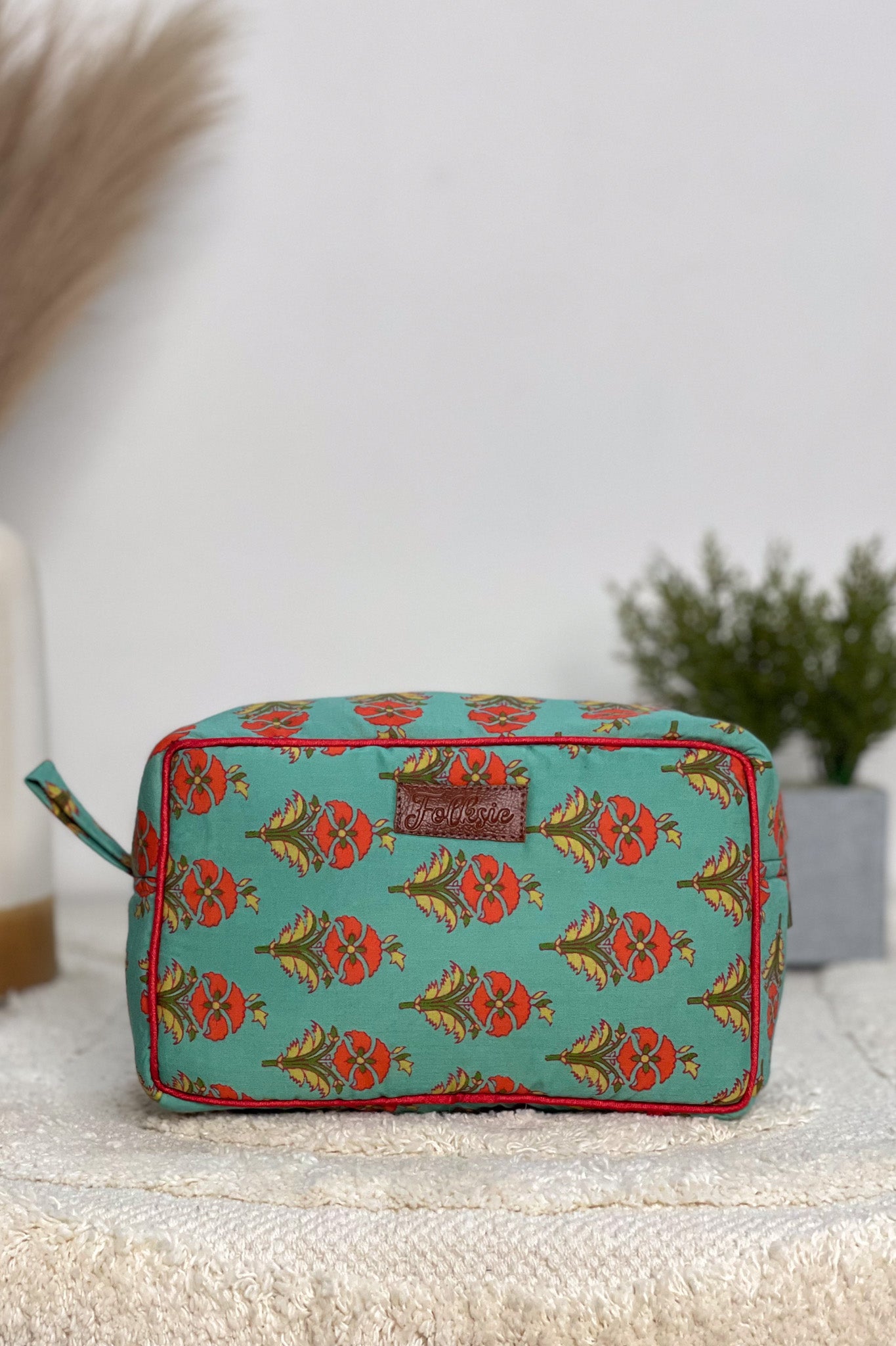 Turquoise Tango Block Print Cosmetic Pouch