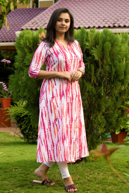 Pink & White Shibori Angrakha