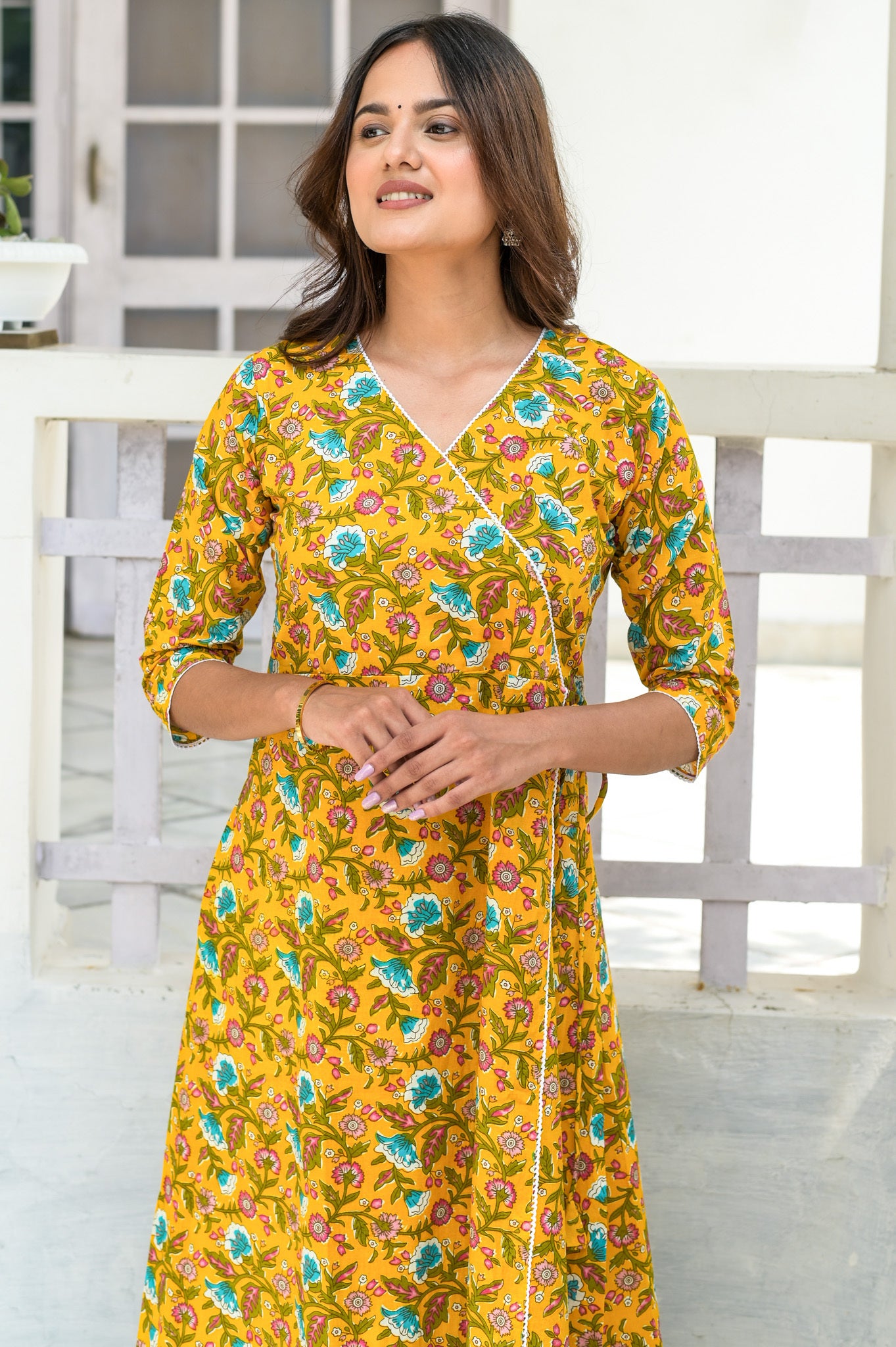 Yellow Floral Angrakha