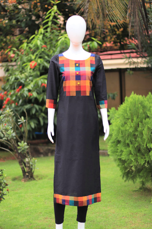 Black Kurta with Madras Checks