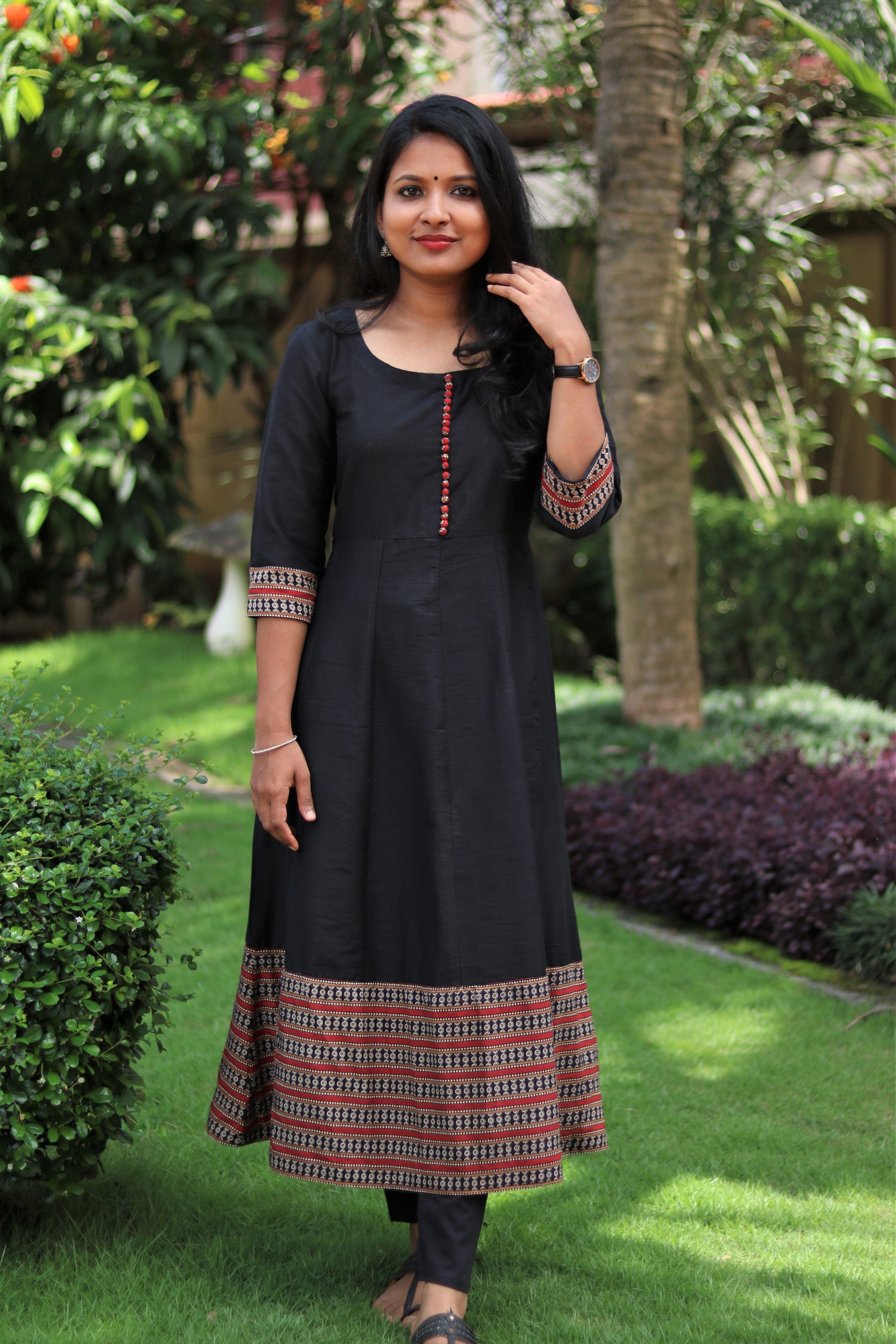 Buy VISVA DESIGNER Anarkali Style Cotton Batik Printed Black Border Kurti  Kurta for Women Girls Girls Plain Dress Top Online at desertcartINDIA