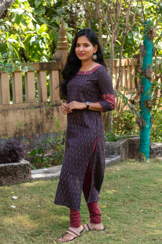 Black & Maroon Ikat Kurta