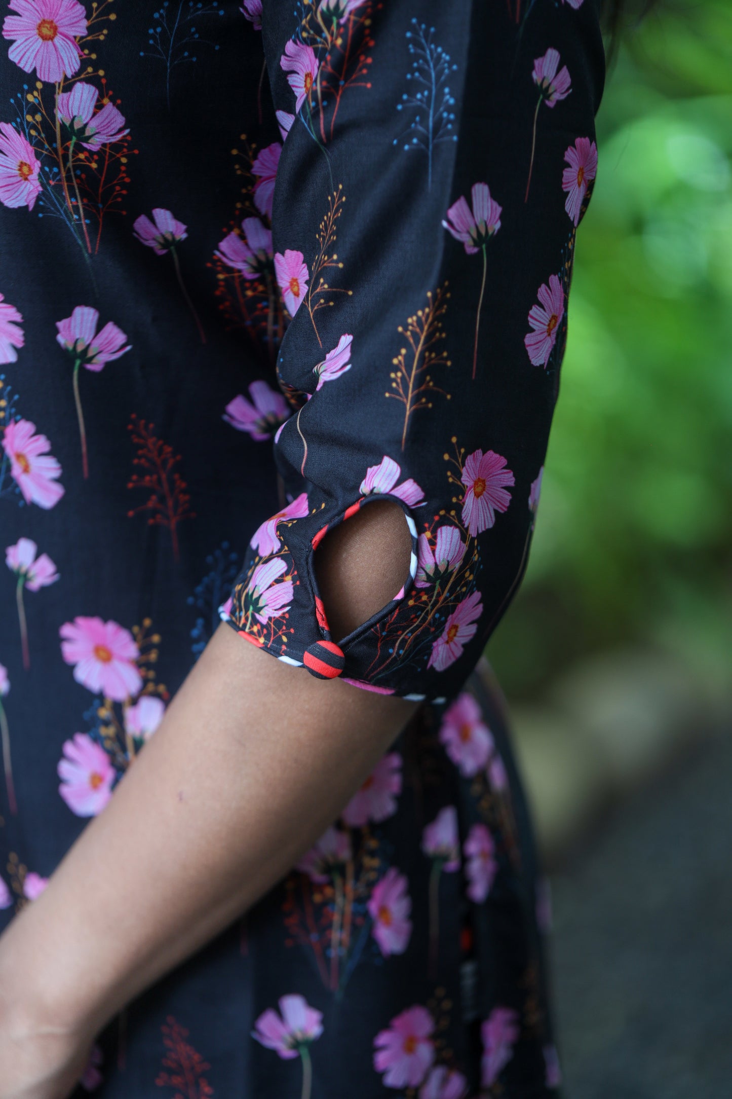 Black & Pink Floral Muslin Kurta with Striped Palazzo Pants