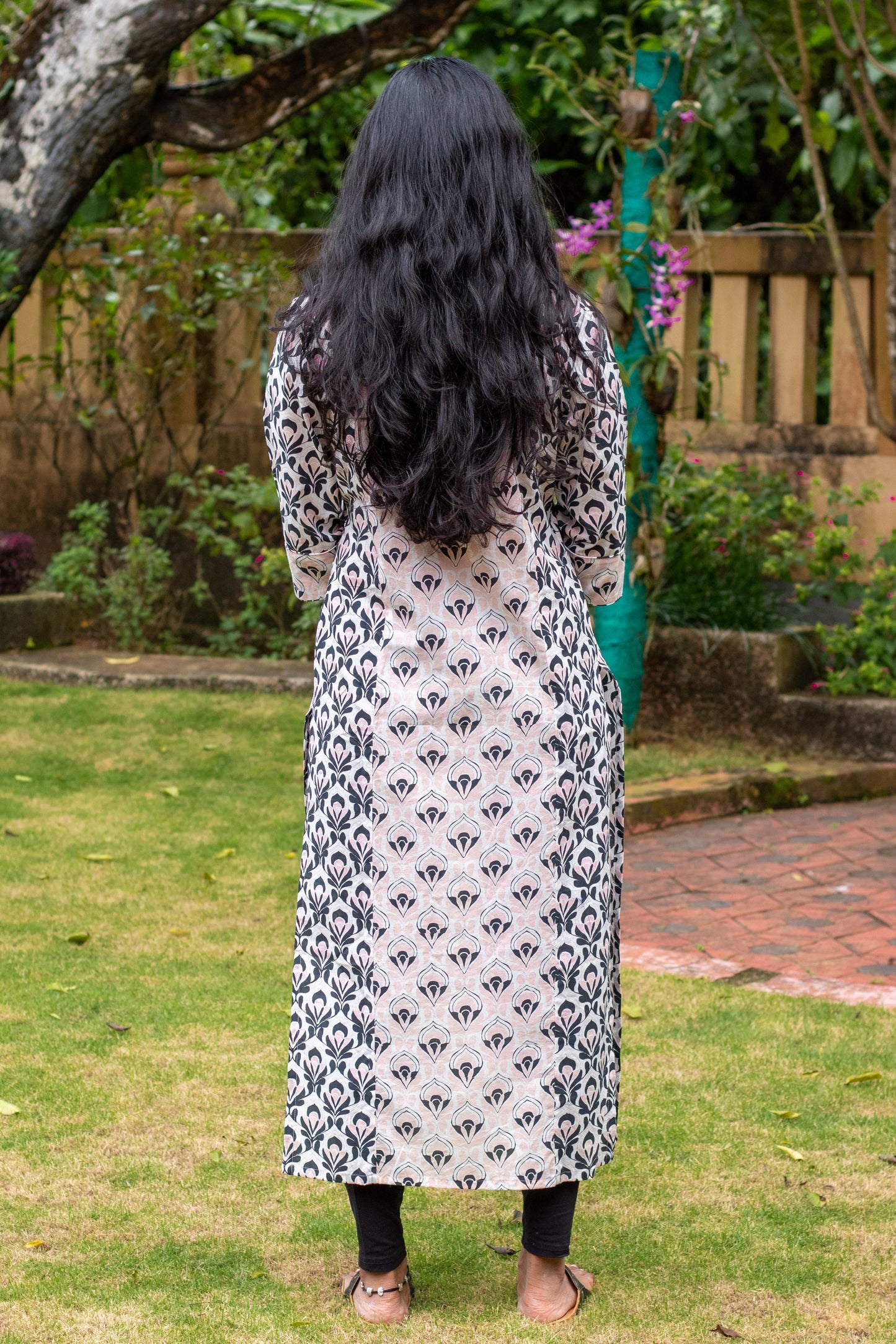 Black & White with Peach Printed Kurta