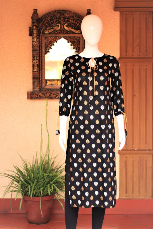 Black Foil Print Long Kurta