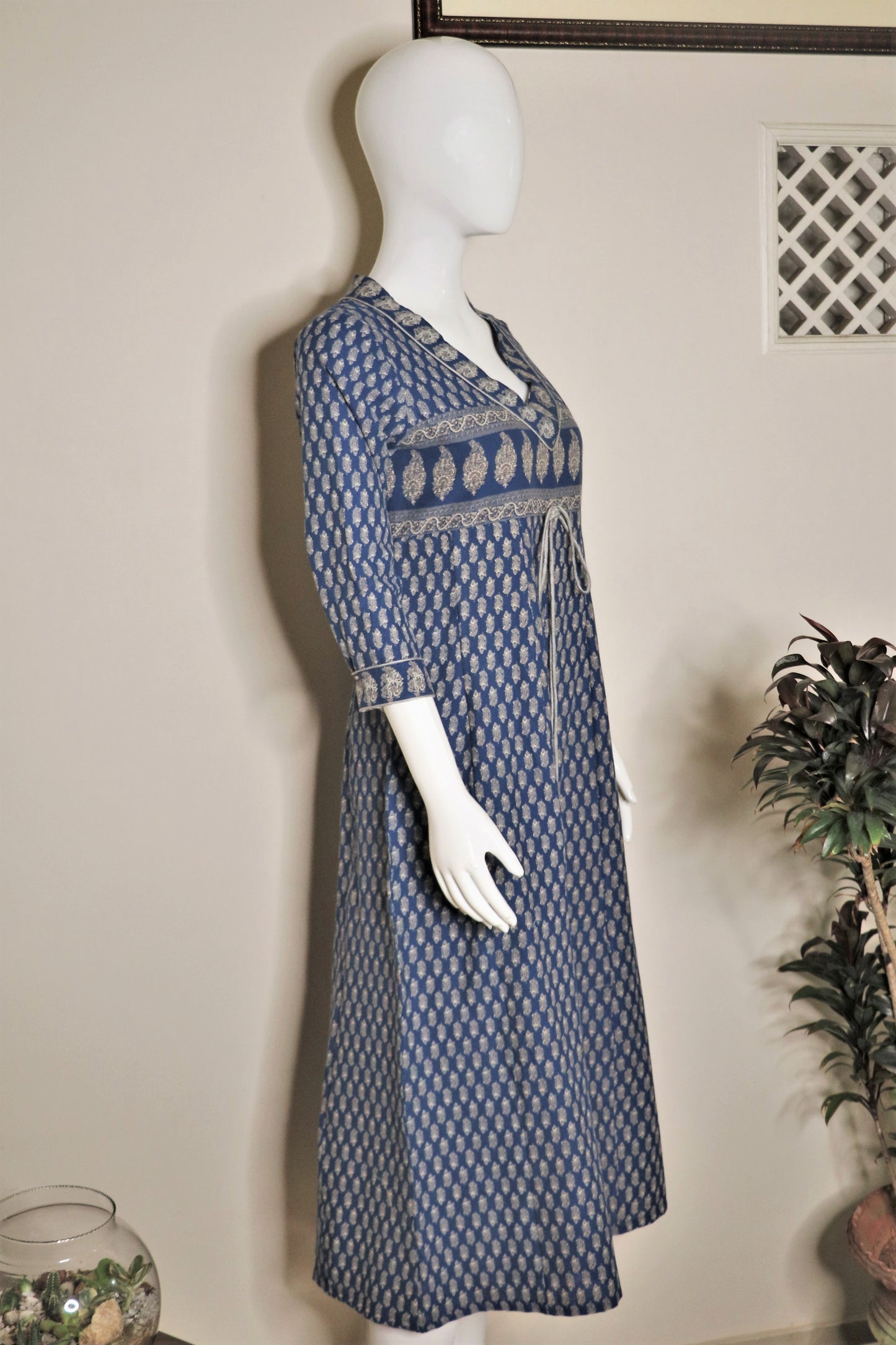 Blue Block Print Panel Kurta / Dress