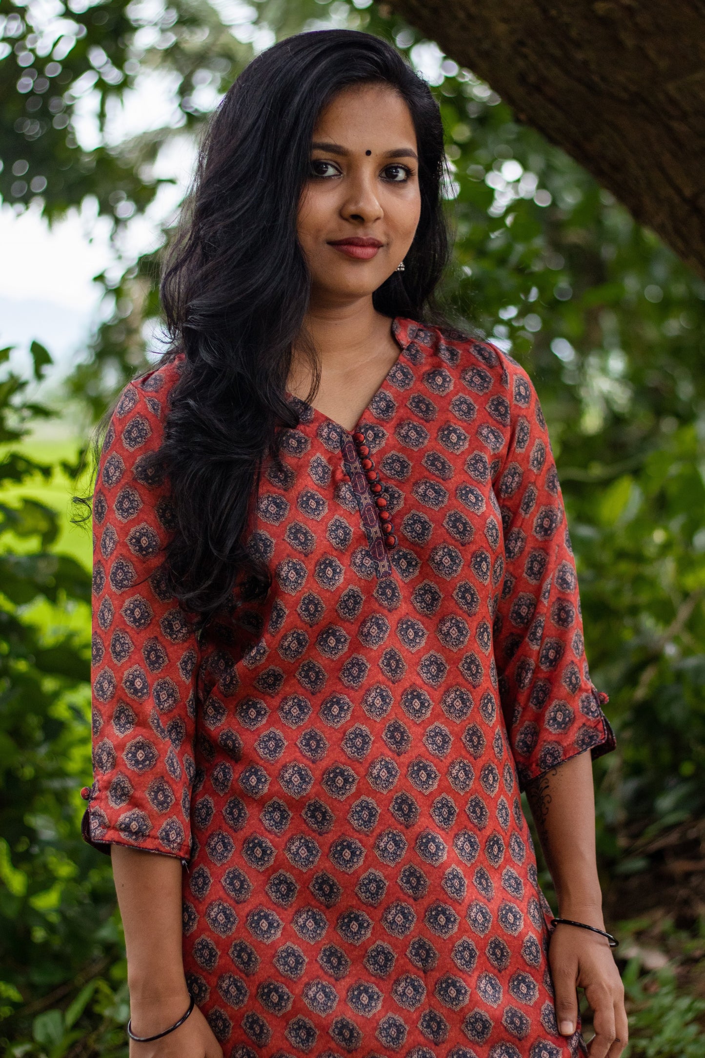 Dark Orange Ajrakh Kurta