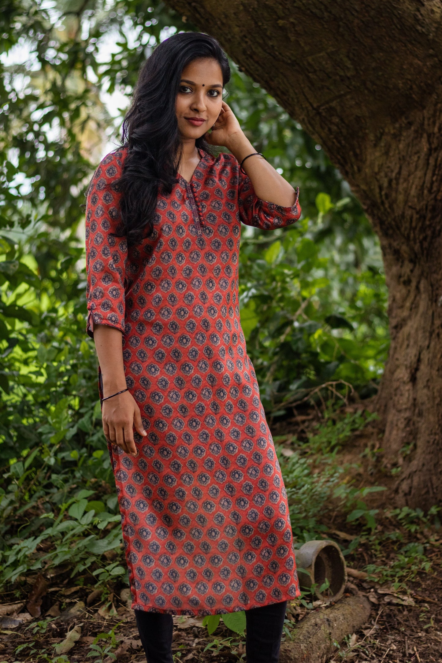 Dark Orange Ajrakh Kurta