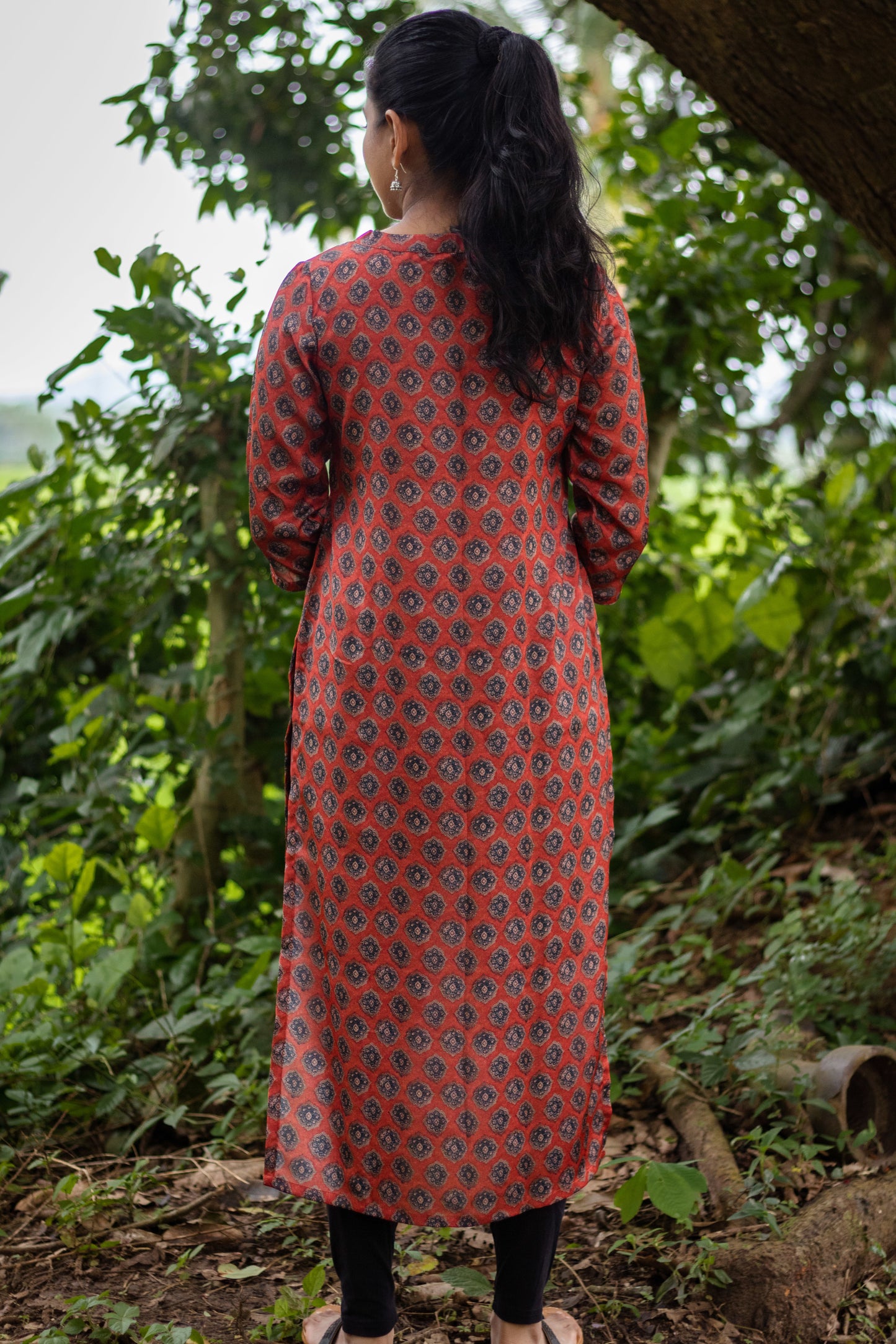 Dark Orange Ajrakh Kurta