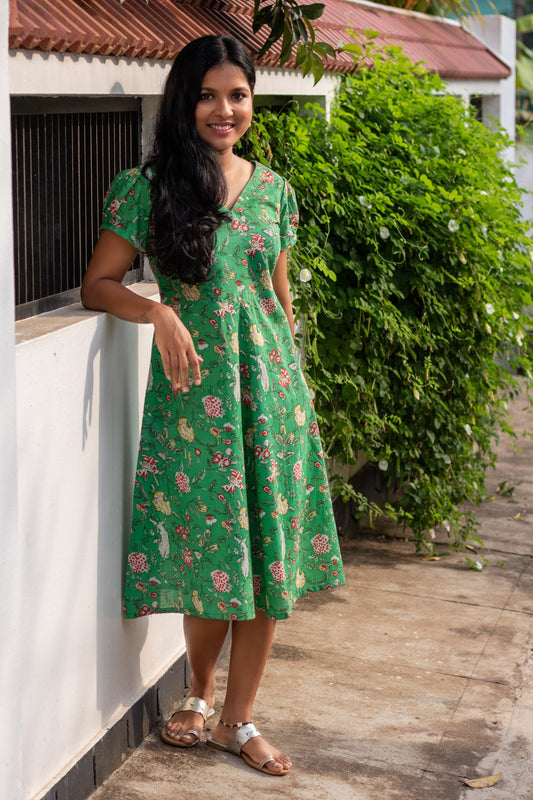 Green Block Printed Dress