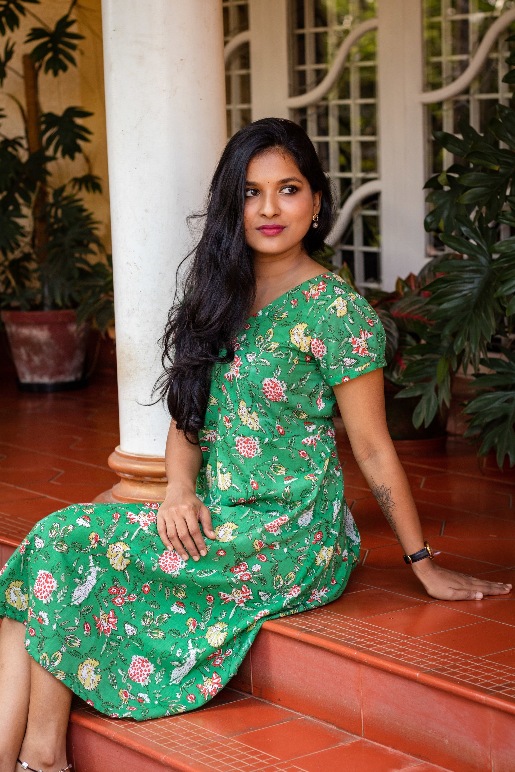 Green Block Printed Dress Folksie Green Block Printed Dress Folksie