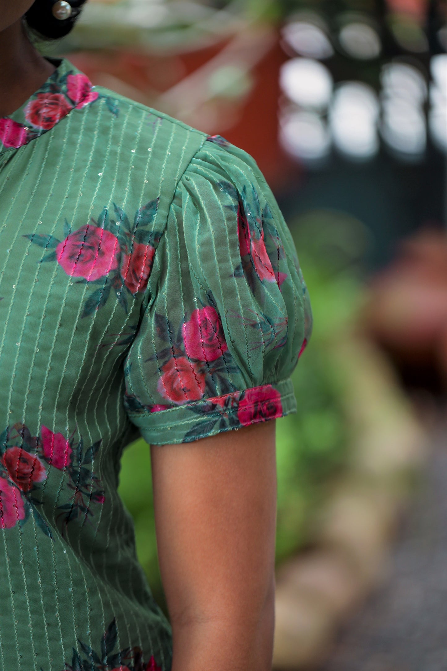 Green Floral Kurta in Sequins Embroidered Georgette