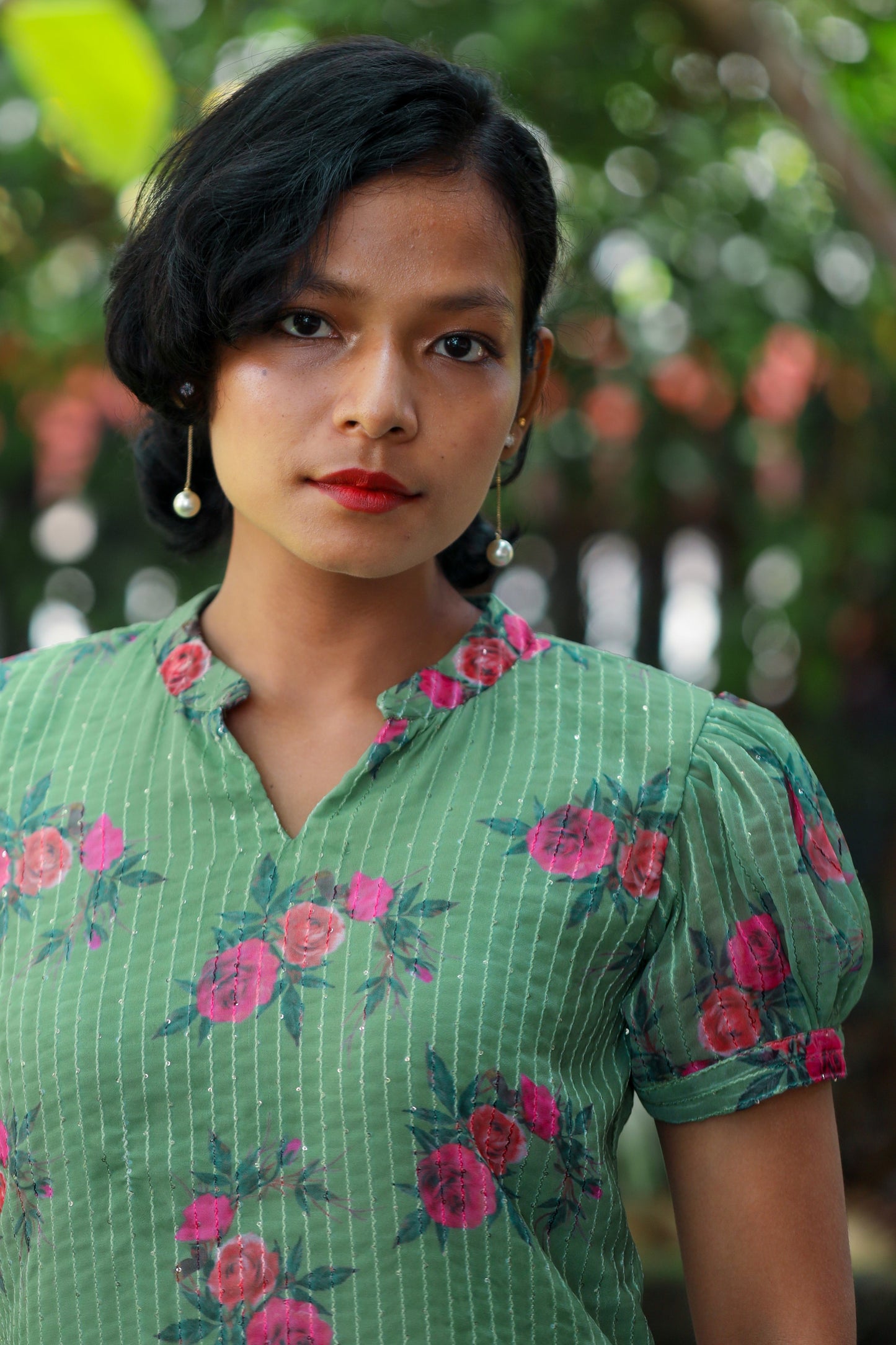 Green Floral Kurta in Sequins Embroidered Georgette