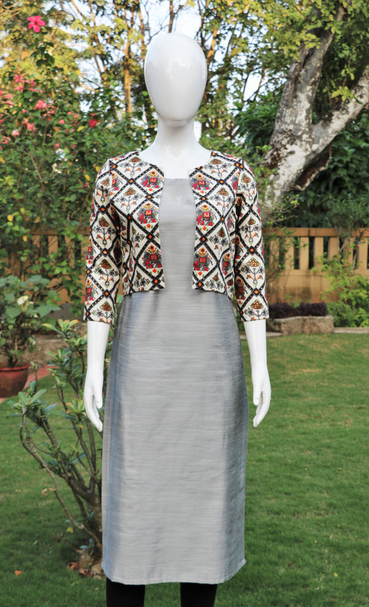 Grey Kurta with Patola Jacket