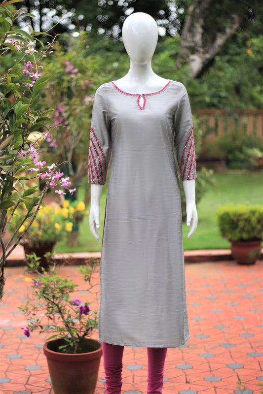 Grey & Purple Long Kurta