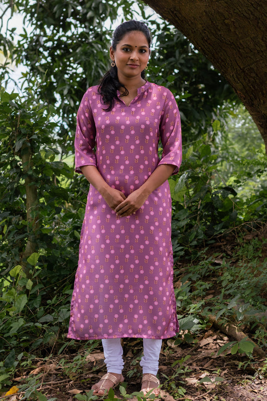 Lilac Floral Collared Kurta