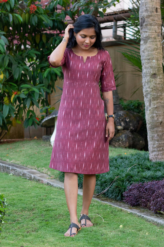 Maroon Ikkat Dress