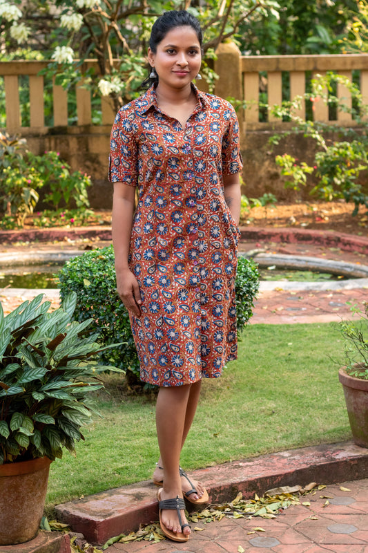 Maroon Kalamkari Shirt Dress