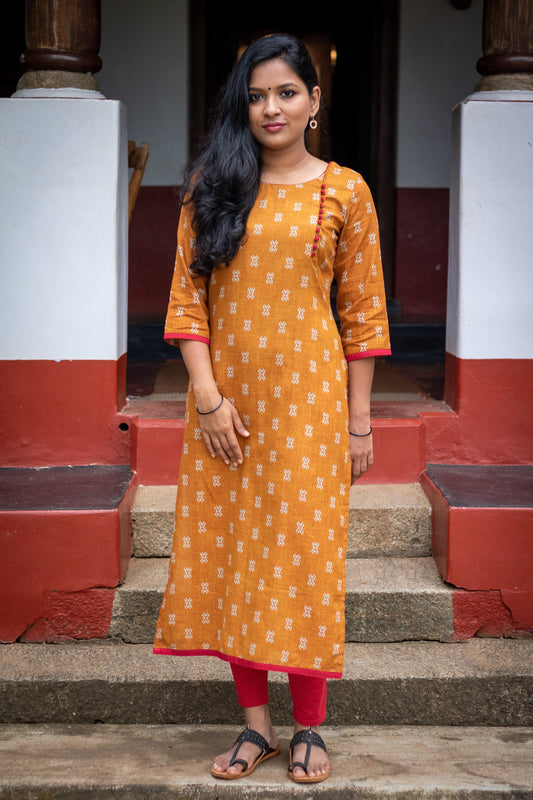 Mustard Ikkat Kurta