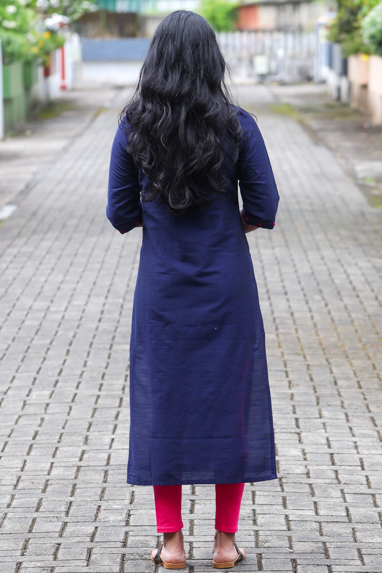 Navy Blue Kurta with Pink Mirror Handwork