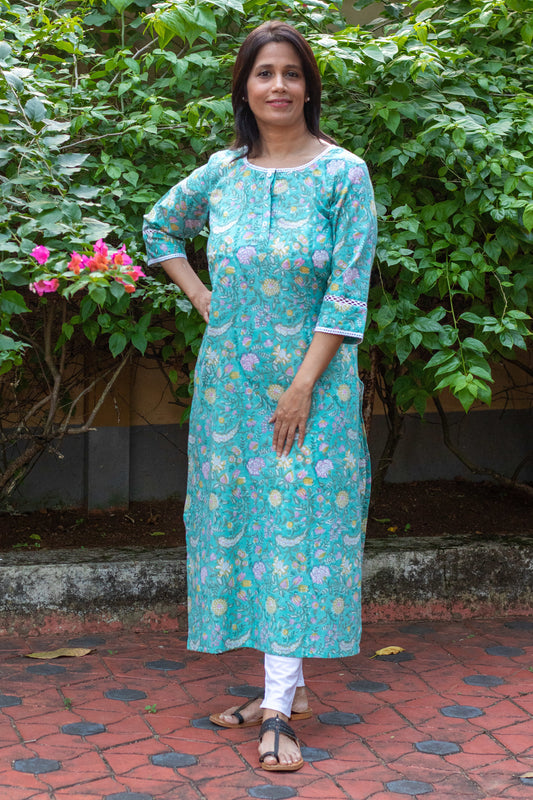 Pastel Blue Floral Lacy Kurta