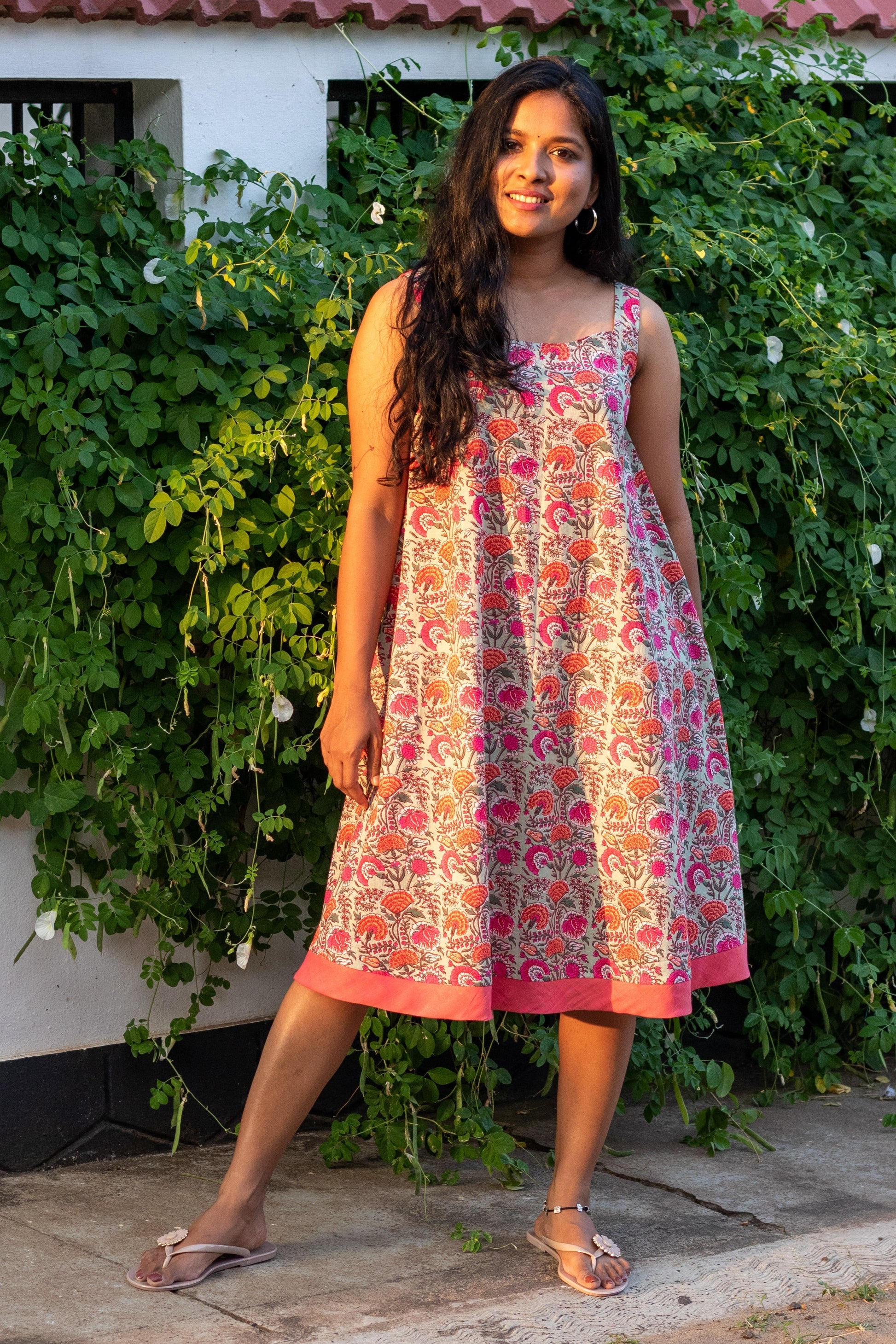 Pastel Green & Pink Floral Day Dress Folksie Pastel Green & Pink Floral Day Dress Folksie