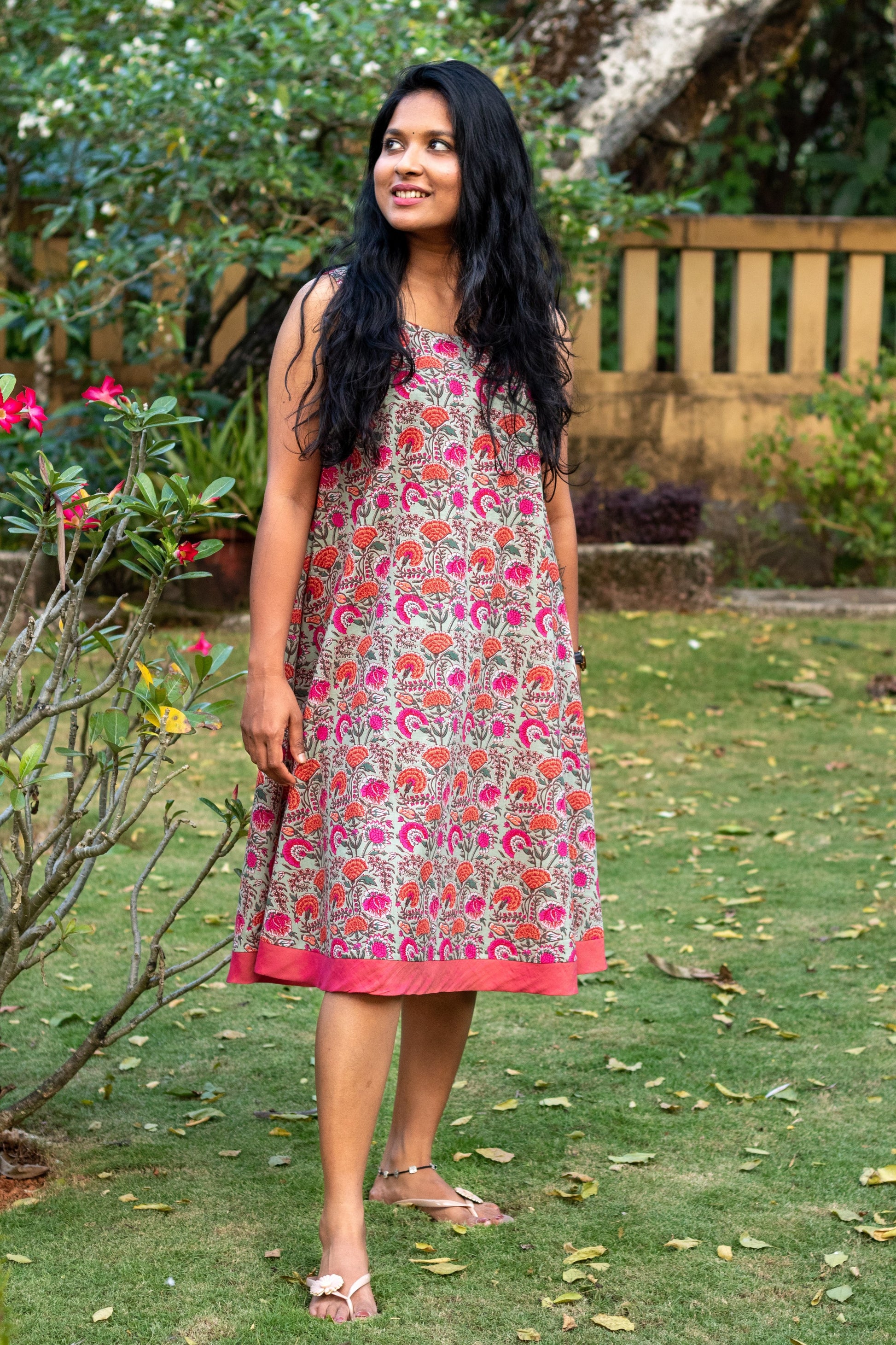 Pastel Green & Pink Floral Day Dress Folksie Pastel Green & Pink Floral Day Dress Folksie
