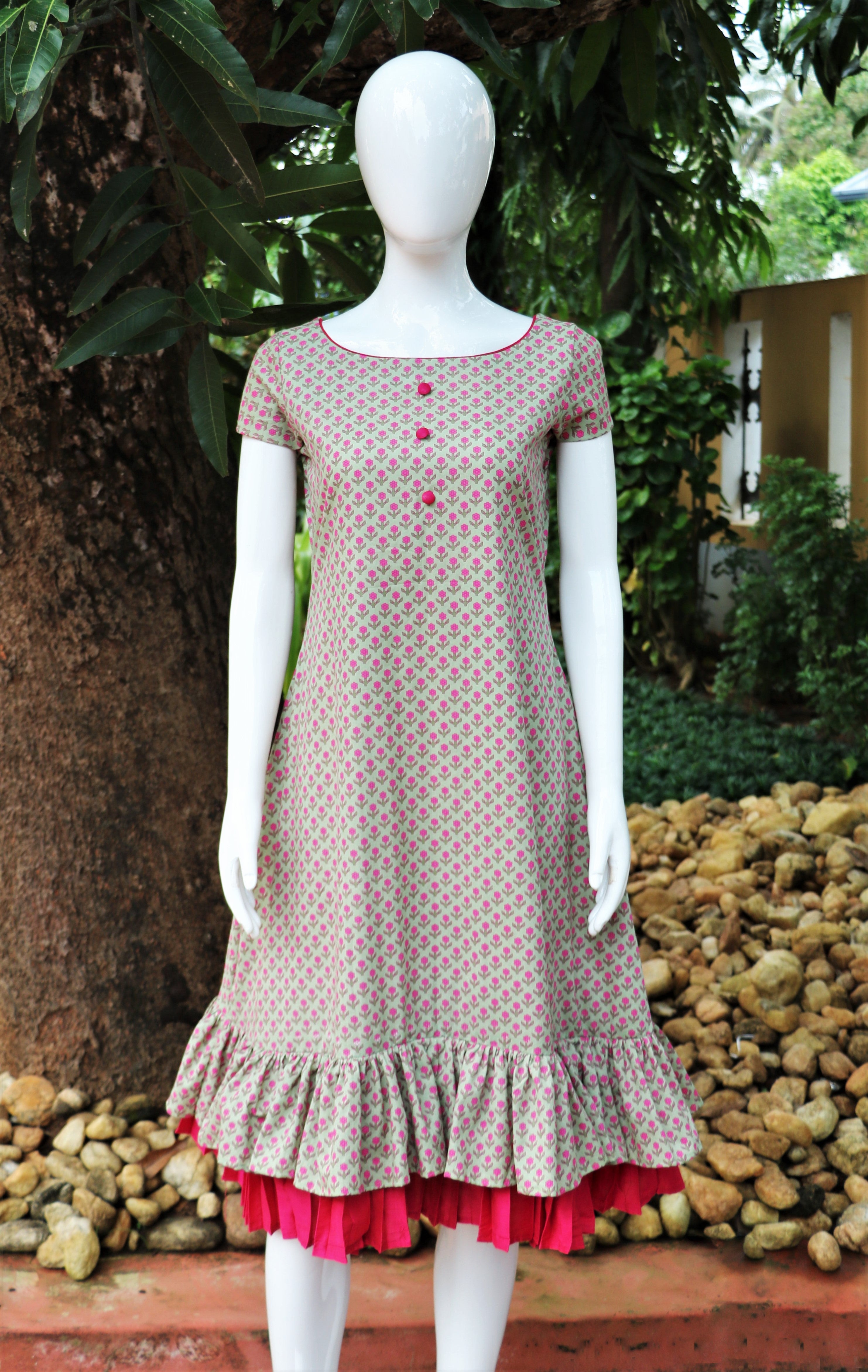 Layered Ruffle Detailed Flowered Fil-Coupe Short Dress – John Paul Ataker